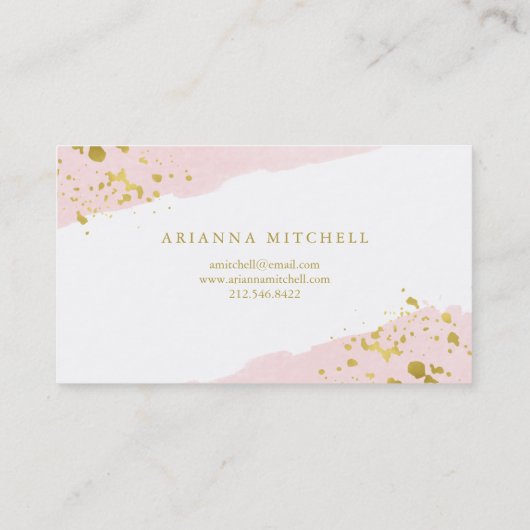 Blush Romance | Waterverf en Gold Script Visitekaartje (Achterkant)
