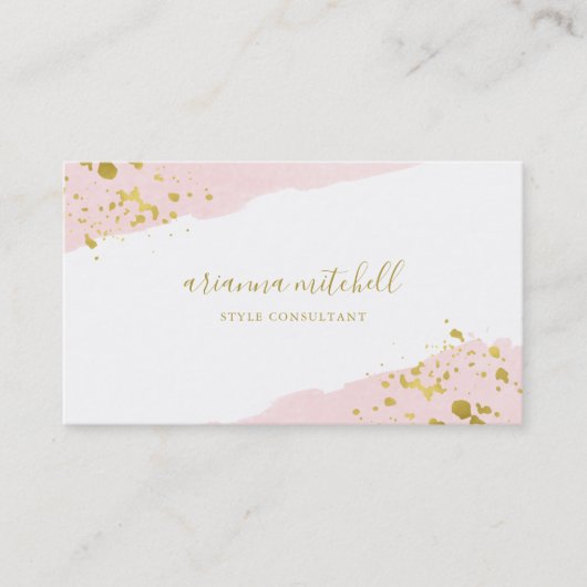 Blush Romance | Waterverf en Gold Script Visitekaartje (Voorkant)