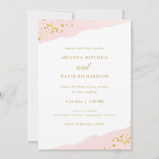 Blush Romance | Waterverf en gouden bruiloft Kaart (Voorkant)