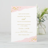 Blush Romance | Waterverf en gouden bruiloft Kaart (Staand voorkant)