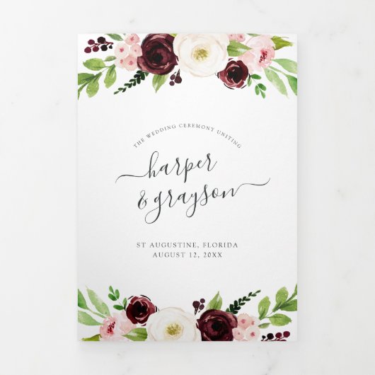 Blush Romance | Waterverf Floral bruiloft Drieluik Programma (Cover)