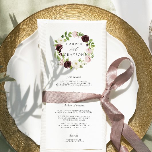 Blush Romance Wedding Menu Kaart