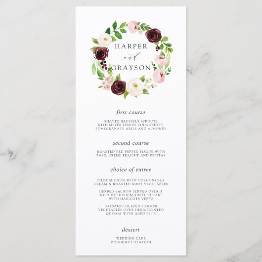 Blush Romance Wedding Menu Kaart (Voorkant)