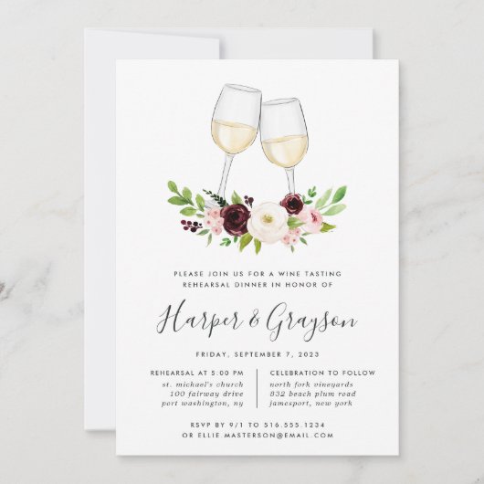 Blush Romance Wine Tasting Rehearsal Dinner Kaart (Voorkant)