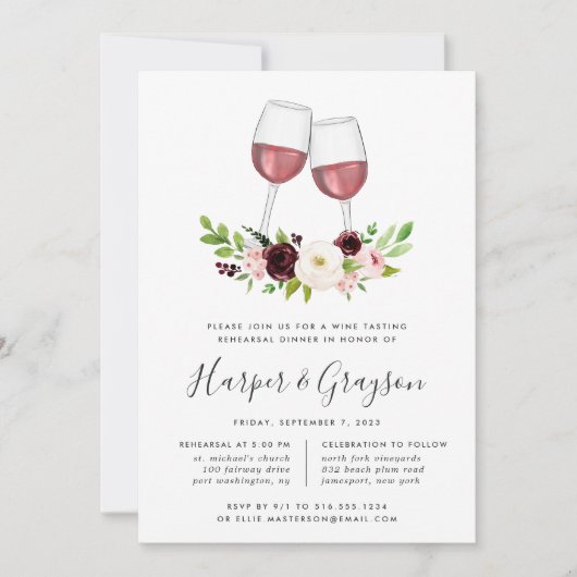 Blush Romance Wine Tasting Rehearsal Dinner Kaart (Voorkant)