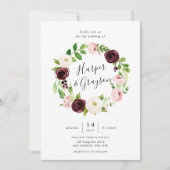 Blush Romance Wreath Wedding Invitation Kaart (Voorkant)