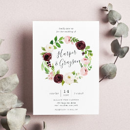 Blush Romance Wreath Wedding Invitation Kaart