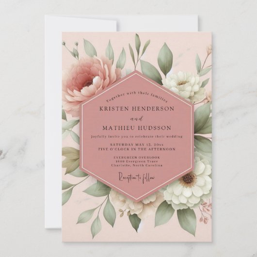 Blush Romantic Flora Wedding Kaart (Voorkant)