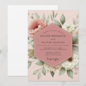 Blush Romantic Flora Wedding Kaart (Voorkant / Achterkant)