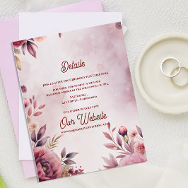 Blush Romantic Pink Floral Wedding Details Informatiekaartje