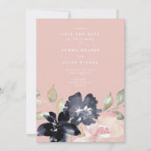 Blush Romantic Waterverf Florals Weddenschap Foto Save The Date (Voorkant)