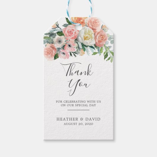 Blush Romantisch Bloemen Bruiloft Favor Labels Cadeaulabel (Voorkant)