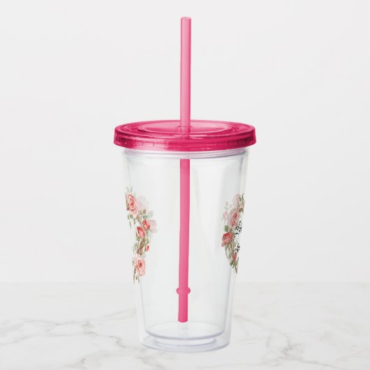 Blush Romantisch Roos Bloemen Hart Liefde Acryl Drinkbeker (Rechts)