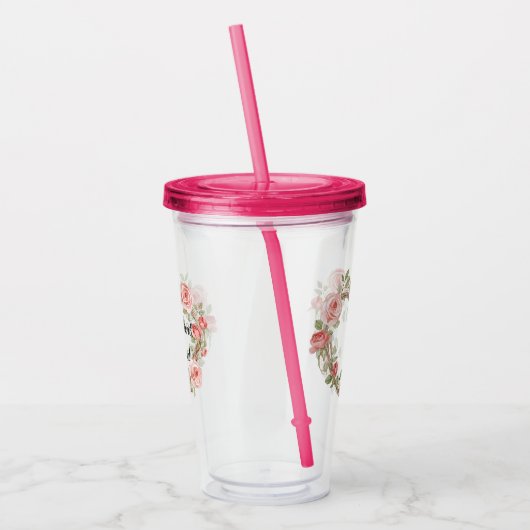 Blush Romantisch Roos Bloemen Hart Liefde Acryl Drinkbeker (Links)