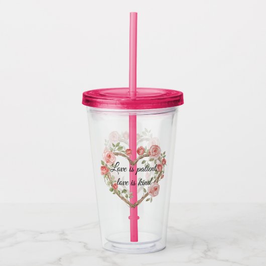 Blush Romantisch Roos Bloemen Hart Liefde Acryl Drinkbeker (Voorkant)