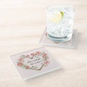Blush Romantisch Roos Bloemen Hart Liefde Glazen Onderzetter (Schuin)