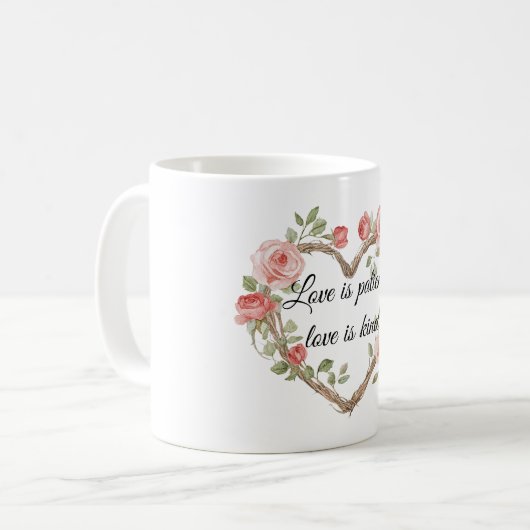 Blush Romantisch Roos Bloemen Hart Liefde Koffiemok (Voorkant links)