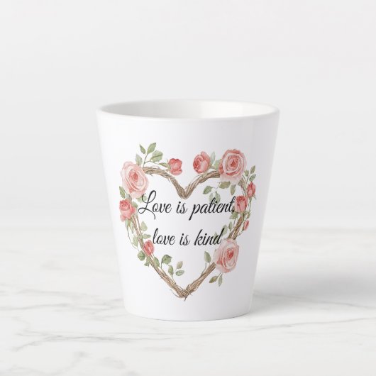 Blush Romantisch Roos Bloemen Hart Liefde Latte Mok (Voorkant)