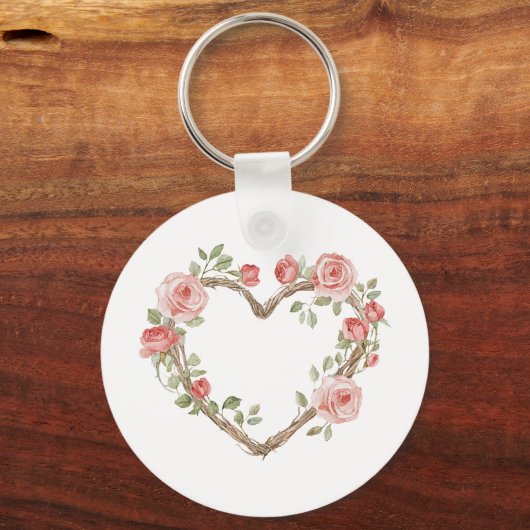 Blush Romantisch Roos Bloemen Hart Liefde Sleutelhanger (Achterkant)