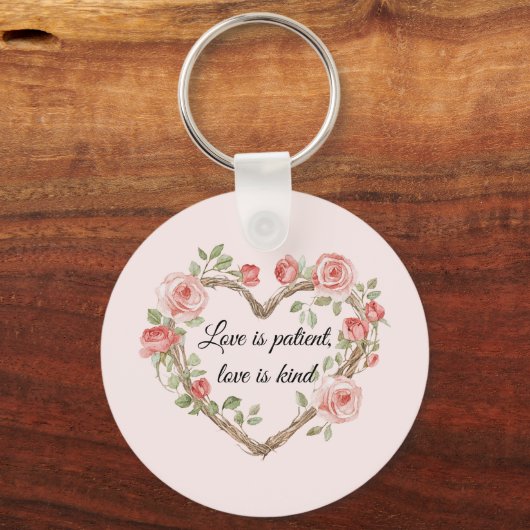 Blush Romantisch Roos Bloemen Hart Liefde Sleutelhanger (Voorkant)