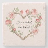 Blush Romantisch Roos Bloemen Hart Liefde Stenen Onderzetter (Voorkant)