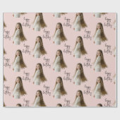 Blush Roos & Aangepaste Verjaardag tekst en foto - Cadeaupapier (Vlak)