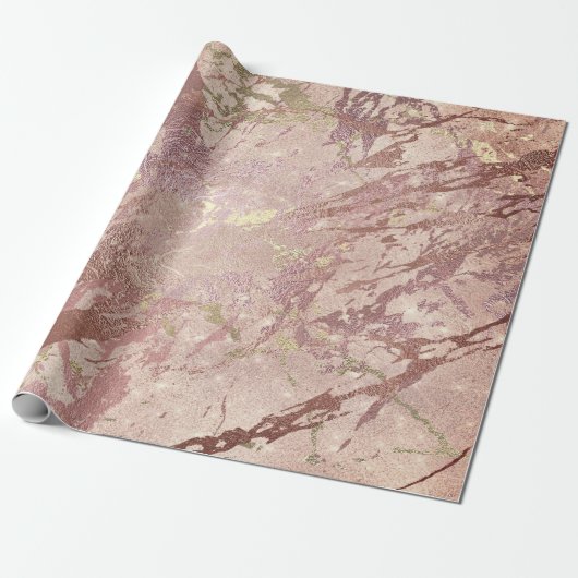 Blush Roos Abstract Gold Metallic Glass Stromen Cadeaupapier (Uitgerold)
