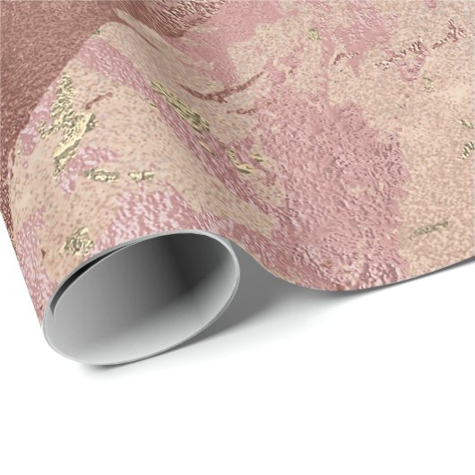 Blush Roos Abstract Gold Metallic Marble Strokes Cadeaupapier (Rol Hoek)