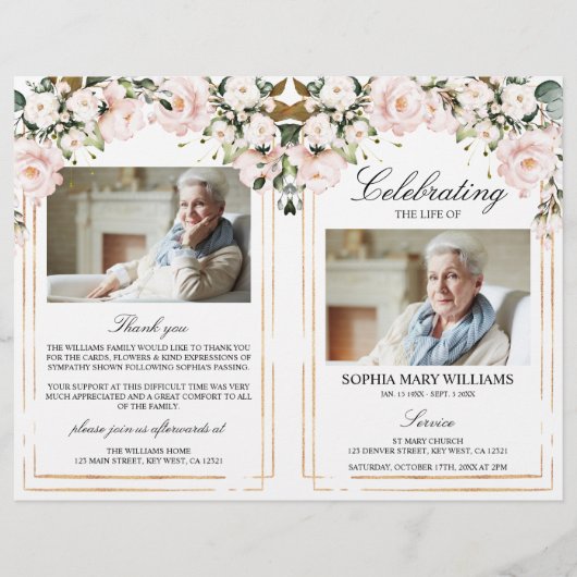 Blush Roos begrafenisprogramma | Volgorde van de d (Voorkant)