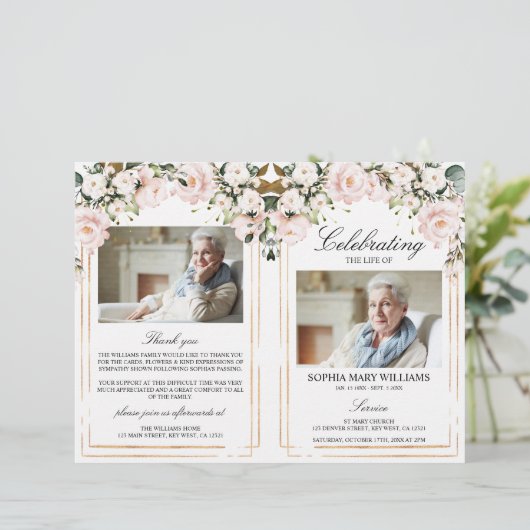 Blush Roos begrafenisprogramma | Volgorde van de d (Staand voorkant)