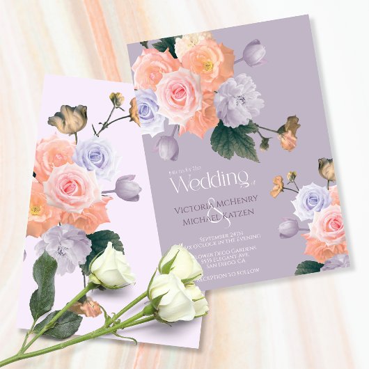 Blush Roos Bleek Paars Modern Floral Wedding Kaart