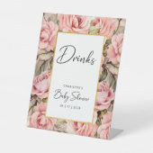 Blush Roos Bloemen Baby shower Drinken Reclamebord Met Voetstuk (Voorkant)