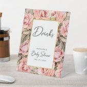 Blush Roos Bloemen Baby shower Drinken Reclamebord Met Voetstuk (Insitu)