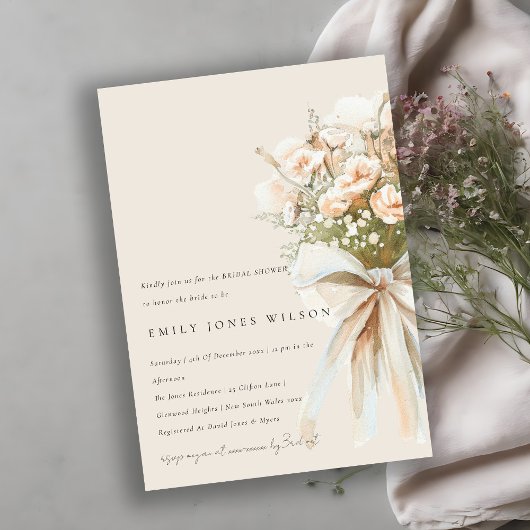 Blush Roos Bloemen Bruiloft Boeket Vrijgezellenfee Kaart