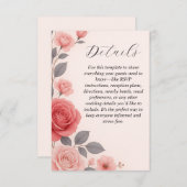 Blush Roos Bloemen bruiloft details behuizing Kaar Informatiekaartje (Voorkant / Achterkant)