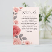 Blush Roos Bloemen bruiloft details behuizing Kaar Informatiekaartje (Staand voorkant)