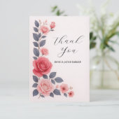 Blush Roos Bloemen bruiloft plat dank je kaart (Staand voorkant)
