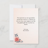 Blush Roos Bloemen bruiloft plat dank je kaart (Achterkant)
