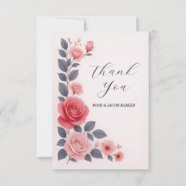 Blush Roos Bloemen bruiloft plat dank je kaart