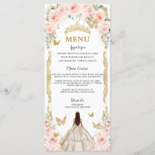 Blush Roos Bloemen Champagne Jurk Quinceañera Menu