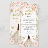 Blush Roos Bloemen Champagne Jurk Quinceañera Menu (Voorkant / Achterkant)