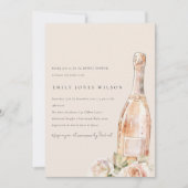 Blush Roos Bloemen Champagne Wijn Vrijgezellenfees Kaart (Voorkant)
