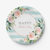 Blush Roos Bloemen en Strepen Moederdag Papieren Bordje (Voorkant)