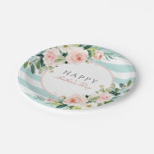 Blush Roos Bloemen en Strepen Moederdag Papieren Bordje (Gekanteld)