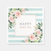 Blush Roos Bloemen en Strepen Moederdag Servet (Voorkant)