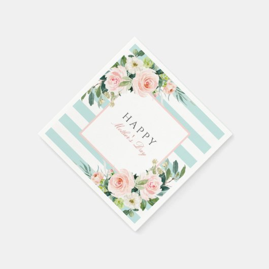 Blush Roos Bloemen en Strepen Moederdag Servet (Hoek)