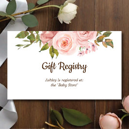 Blush Roos Bloemen Gift Registry Baby shower Informatiekaartje
