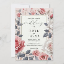 Blush Roos Bloemen Huwelijksuitnodiging