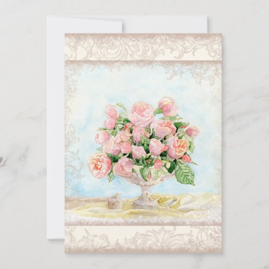  Blush Roos Bloemen Kant Swirl Bruiloft Kaart (Achterkant)