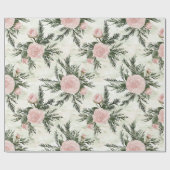 Blush Roos Bloemen Kerst Cadeaupapier (Vlak)